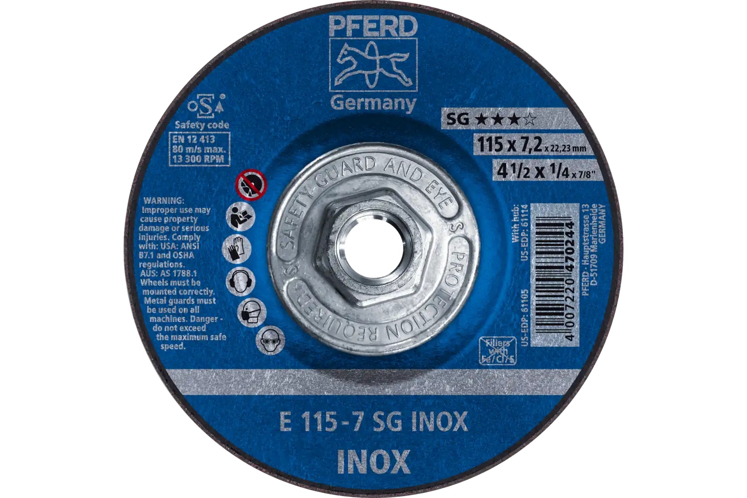Picture of Pferd Grinding Wheel, 6" X 1/4 X 5/8-11, Sg Inox, T27, Aluminum Oxide